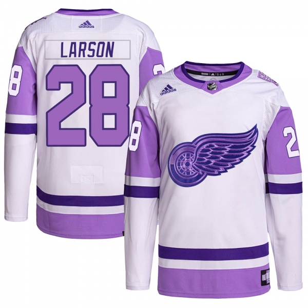 Youth Reed Larson Detroit Red Wings Adidas Hockey Fights Cancer Primegreen Jersey - Authentic White/Purple