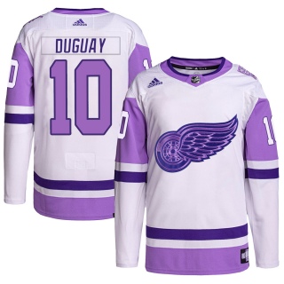 Youth Ron Duguay Detroit Red Wings Adidas Hockey Fights Cancer Primegreen Jersey - Authentic White/Purple