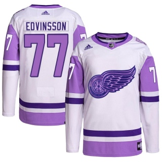 Youth Simon Edvinsson Detroit Red Wings Adidas Hockey Fights Cancer Primegreen Jersey - Authentic White/Purple