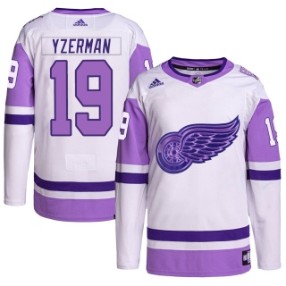 Youth Steve Yzerman Detroit Red Wings Adidas Hockey Fights Cancer Primegreen Jersey - Authentic White/Purple