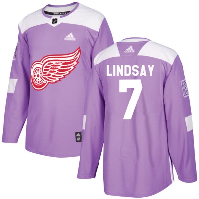 Youth Ted Lindsay Detroit Red Wings Adidas Hockey Fights Cancer Practice Jersey - Authentic Purple