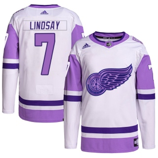 Youth Ted Lindsay Detroit Red Wings Adidas Hockey Fights Cancer Primegreen Jersey - Authentic White/Purple