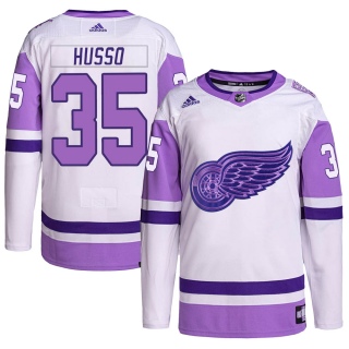 Youth Ville Husso Detroit Red Wings Adidas Hockey Fights Cancer Primegreen Jersey - Authentic White/Purple