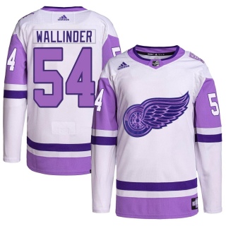 Youth William Wallinder Detroit Red Wings Adidas Hockey Fights Cancer Primegreen Jersey - Authentic White/Purple
